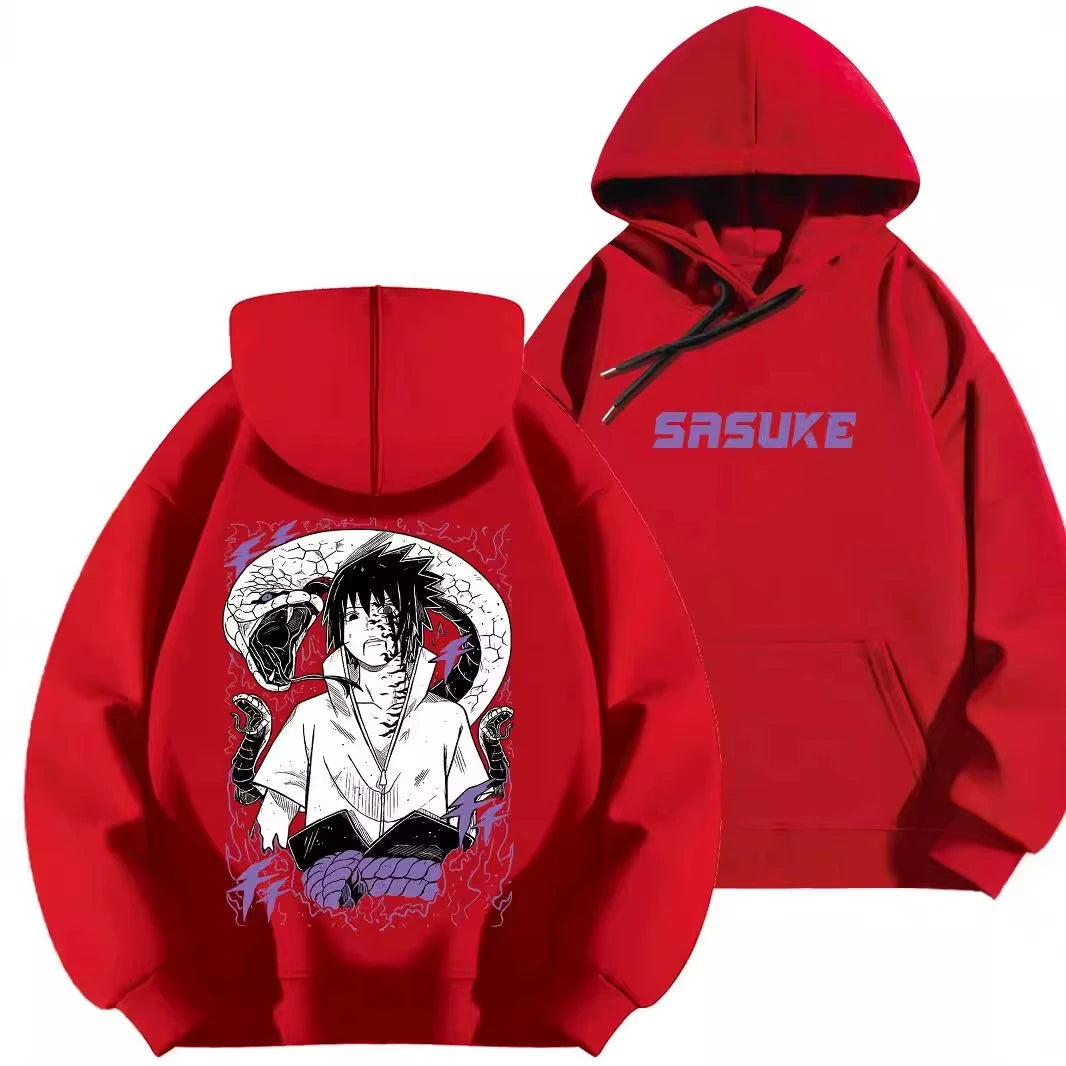 Naruto Long Sleeved Hoodie Unisex Harajuku Pullover Casual Top Uchiha Sasuke Curse Print Street Wear Spring and Autumn Top 2025