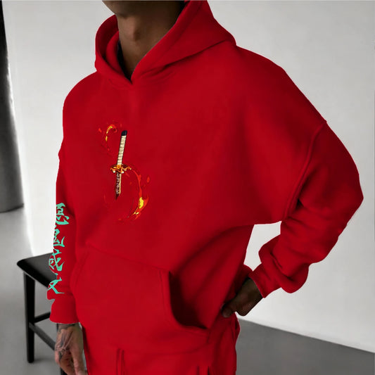 Demon Slayer Anime Red Hoodie 2025 Men's Autumn/Winter New Kamado Tanjirou Printed Casual Loose Parent Child Sweater Top