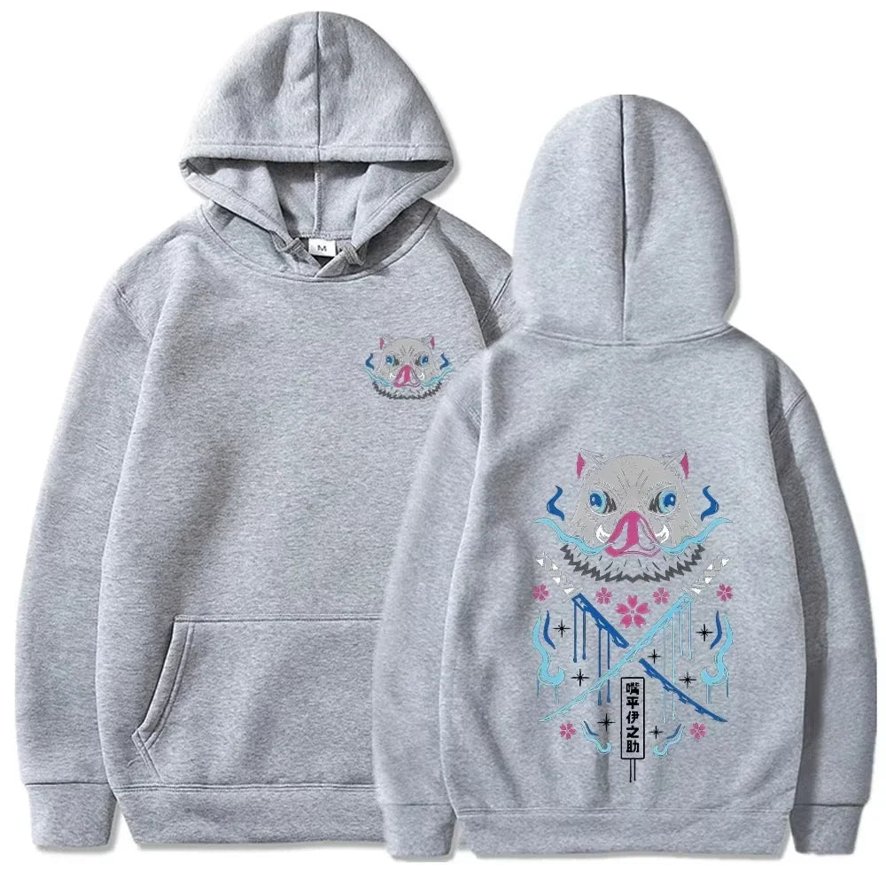 Inosuke Anime Hoodies Men Women Kimetsu no Yaiba Kawaii Manga Sweatshirts Gothic Harajuku Hooded Pullover Casual Streetwear