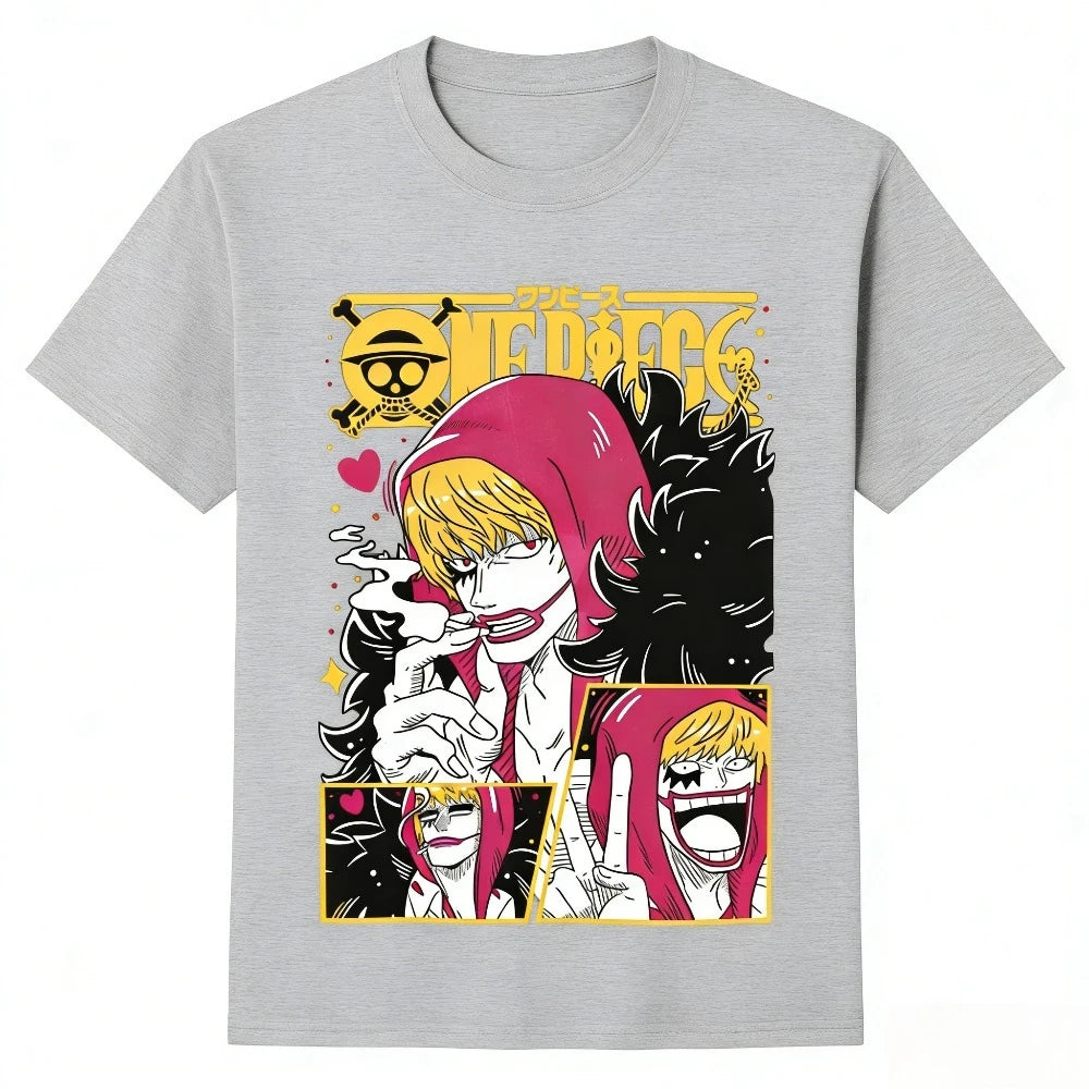 One Piece Donquixote Rosinante Unisex T-shirt 2026 Summer New Popular Anime Printed Casual Parent-child Short Sleeved Top