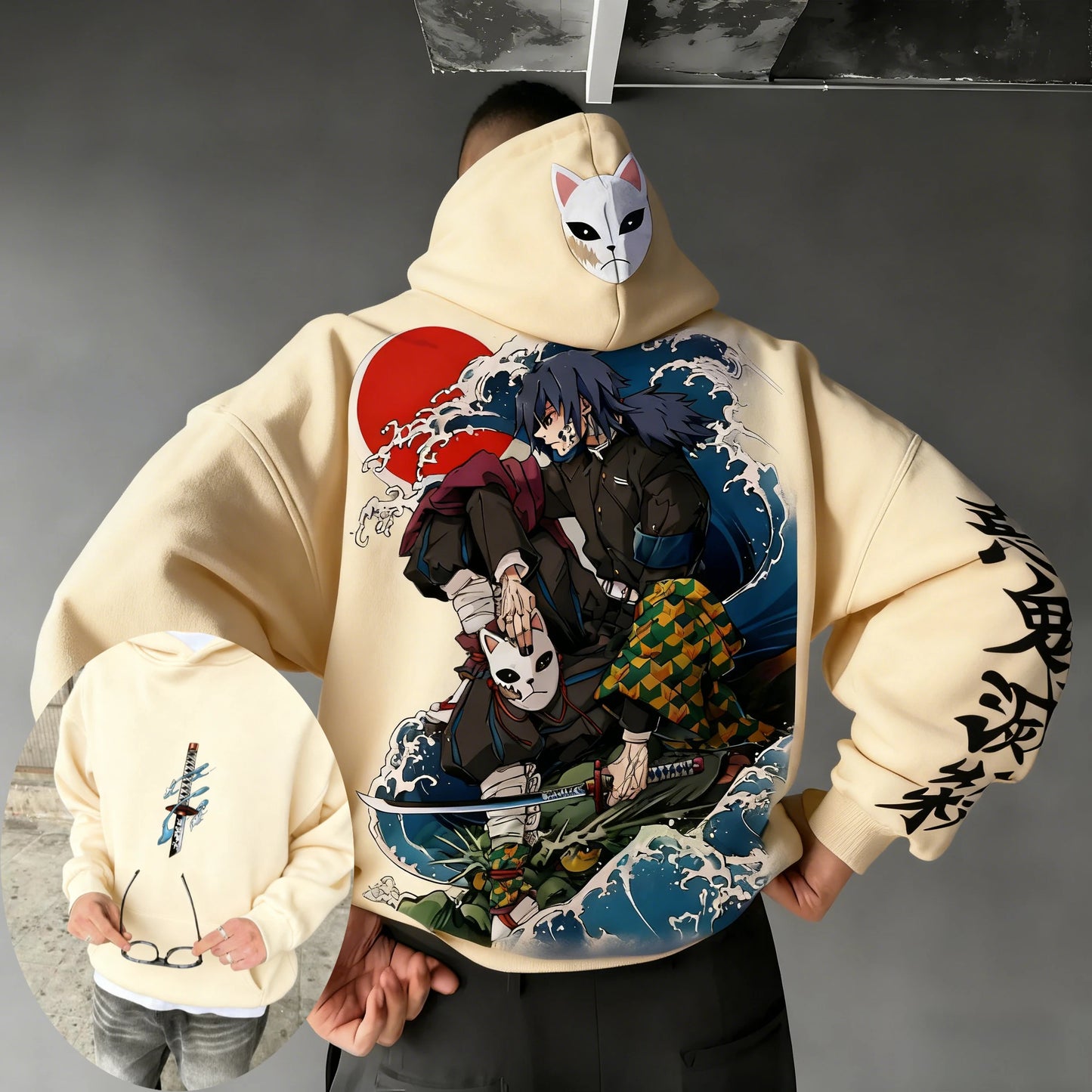 Demon Slayer Spring/Summer Unisex Cotton Hoodie 2026 New Tomioka Giyuu Anime Printed Harajuku Loose Casual Parent-child Top