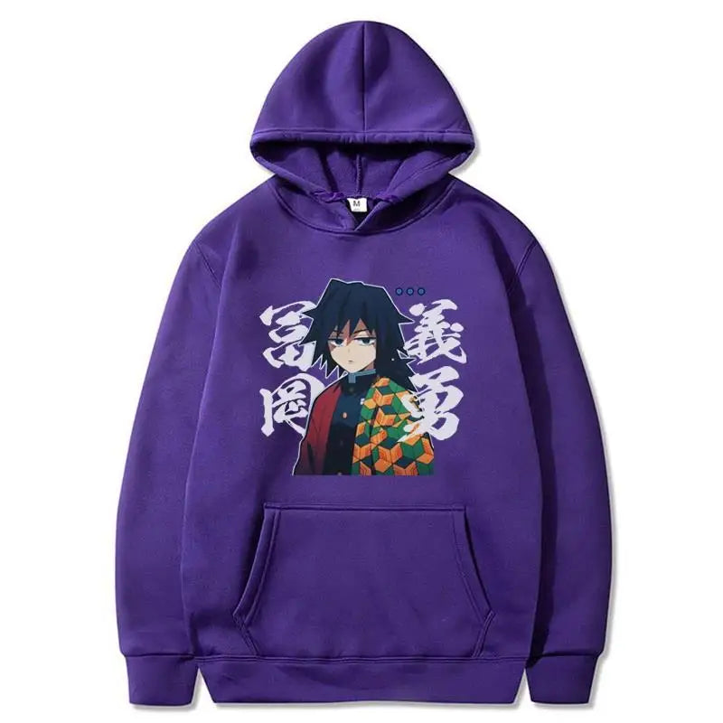 Japan Anime Demon Slayer Tomioka Giyuu Graphic Print Hooded Plus Size Hoodie Men Women Sweatshirts Long Sleeve Unisex Streetwear