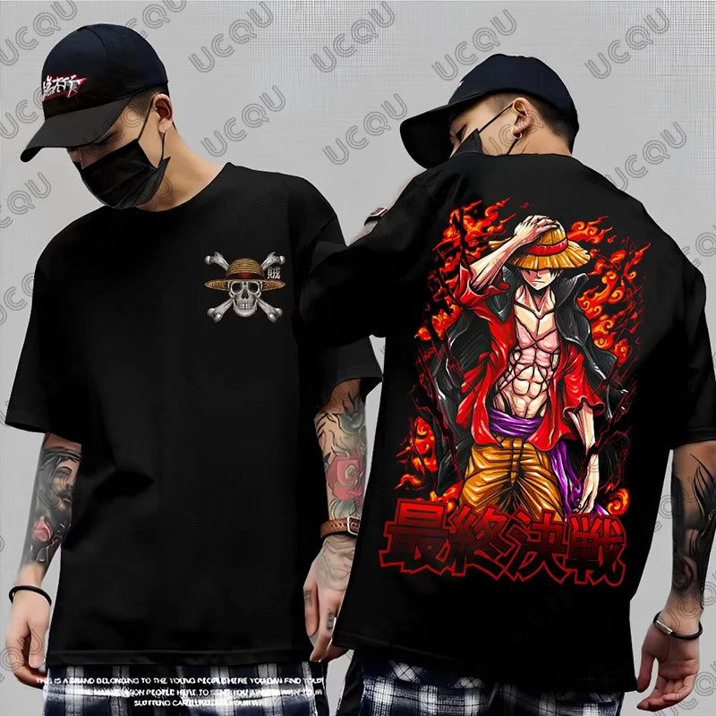 2026 Hot Sale One Piece Anime Luffy Gear 5 Cartoon Graphic Men's Cotton T-shirt Summer Sports Tees Casual Oversized Unisex Tops