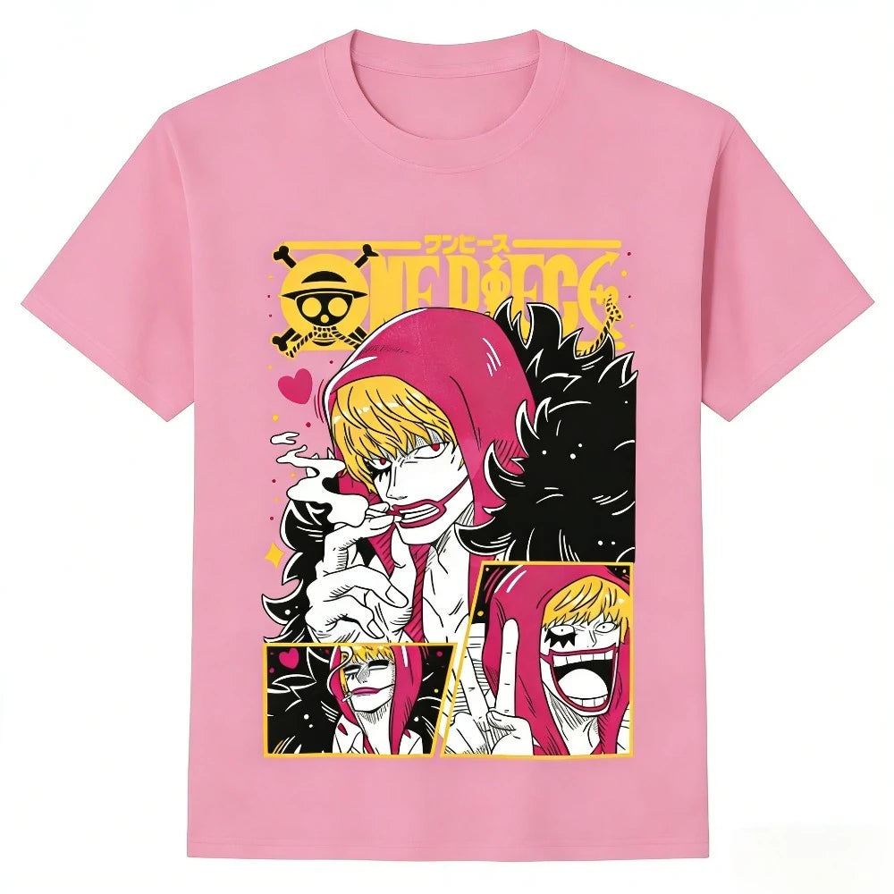One Piece Donquixote Rosinante Unisex T-shirt 2026 Summer New Popular Anime Printed Casual Parent-child Short Sleeved Top