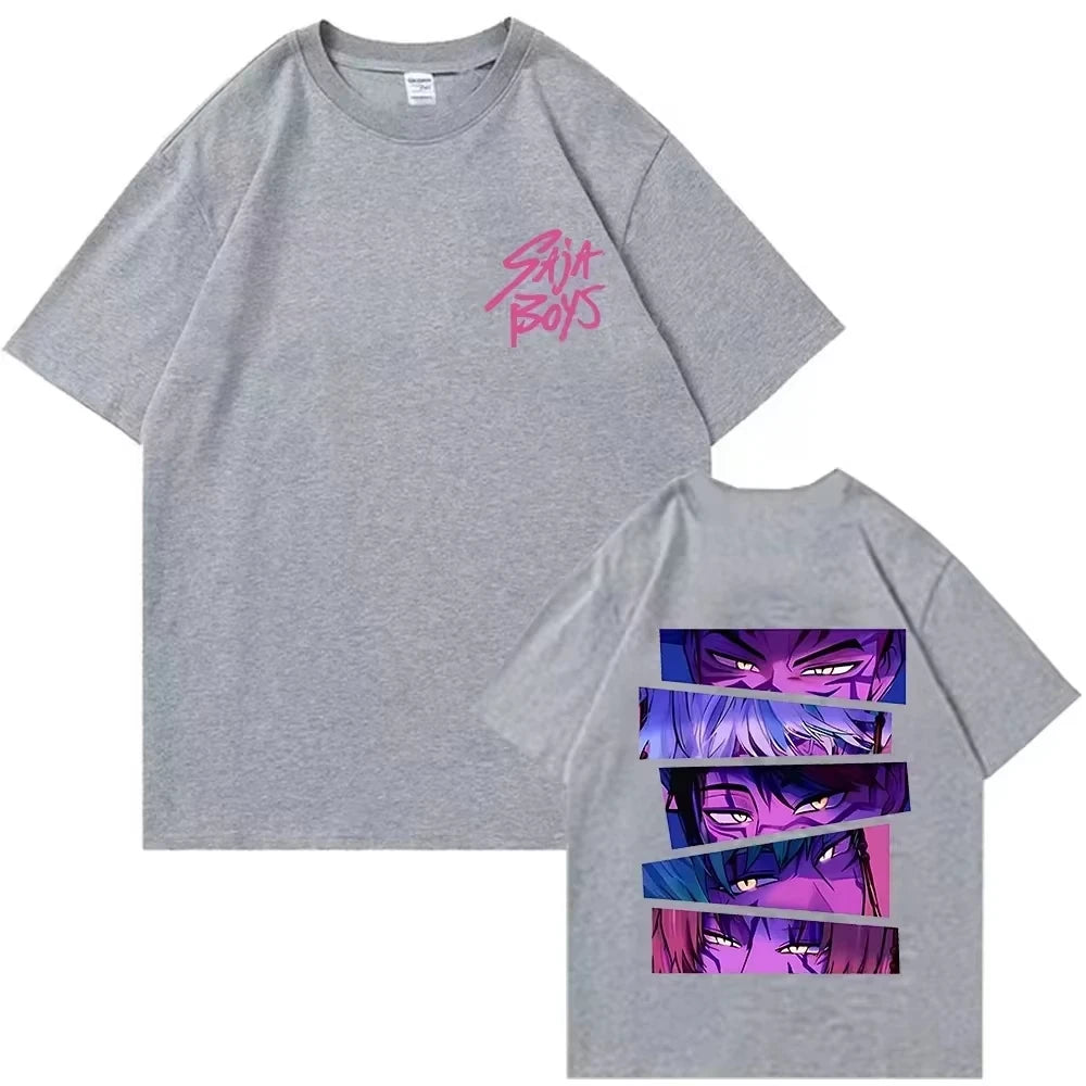 2026 Summer Kpop Devil Hunter Saja Boy T-shirt KPop Demon Hunters Casual Anime Cotton T-shirt Top Suitable Men Women Streettwear