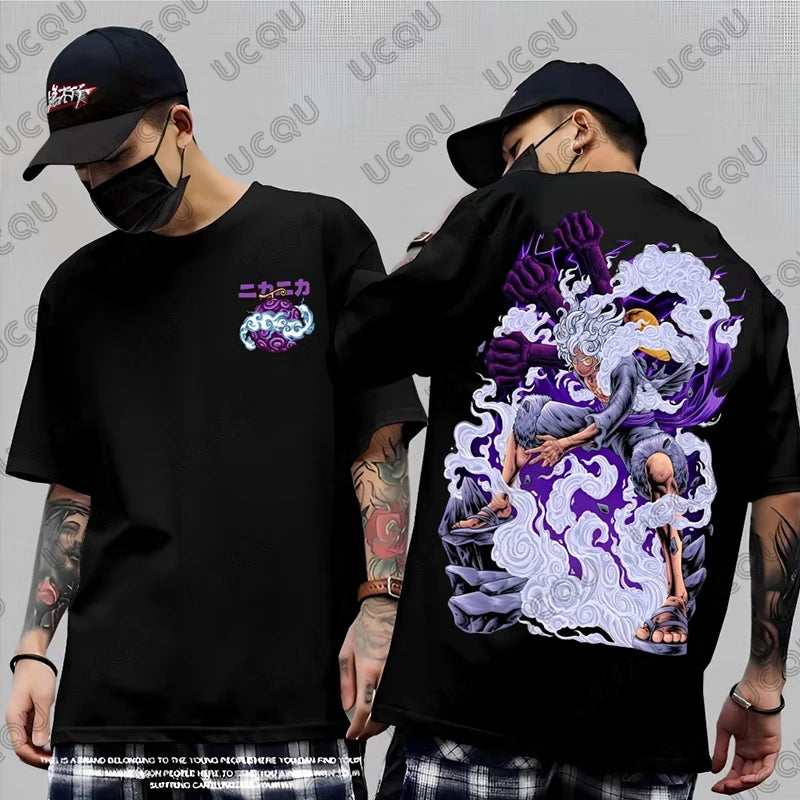 2026 Hot Sale One Piece Anime Luffy Gear 5 Cartoon Graphic Men's Cotton T-shirt Summer Sports Tees Casual Oversized Unisex Tops