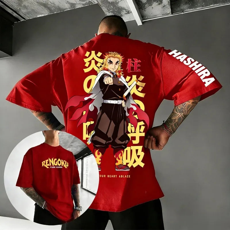 2026 Summer New Demon Slayer Rengoku Anime T Shirt Men Women Cotton Short Sleeve Tee Tops Graphic Print Streetwear Y2k