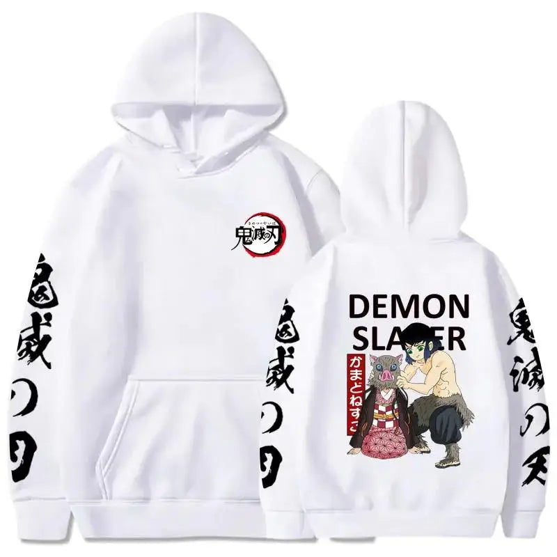 Demon Slayer Inosuke Hashibira Hoodies Anime Kimetsu no Yaiba Hooded Cute Kawaii Oversized Hoody Tops Men Women Sweatshirts