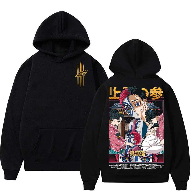 Autumn Winter Men's Clothing Hoodies Japanese Anime Demon Slayer Print HoodedSweatshirt Y2K Oversized Cotton Fashion Top Coat