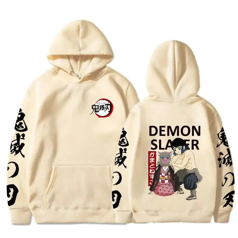 Demon Slayer Inosuke Hashibira Hoodies Anime Kimetsu no Yaiba Hooded Cute Kawaii Oversized Hoody Tops Men Women Sweatshirts