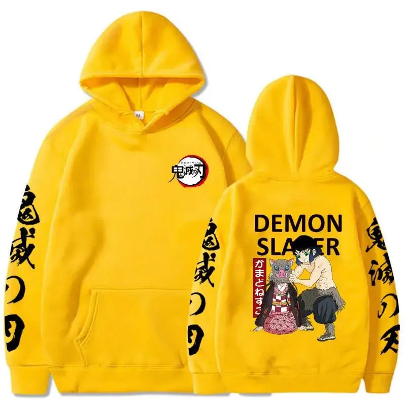 Demon Slayer Inosuke Hashibira Hoodies Anime Kimetsu no Yaiba Hooded Cute Kawaii Oversized Hoody Tops Men Women Sweatshirts