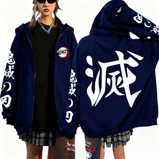 Demon Slayer Anime Zipper Hoodie Jacket Men Women Unisex Streetwear Casual Pullover Sweatshirt Spring Autumn Fashion Y2k Clothes