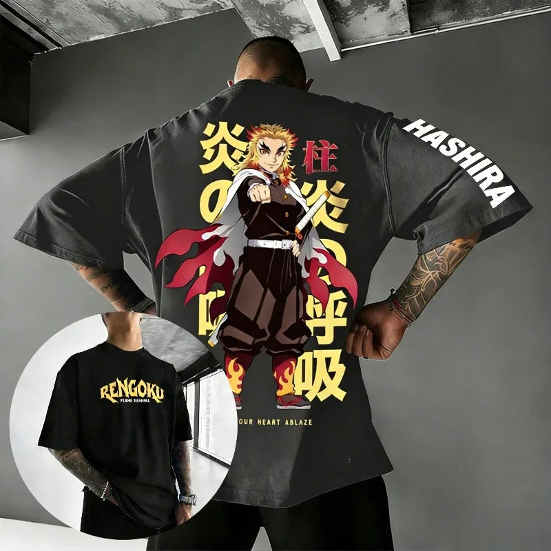 2026 Summer New Demon Slayer Rengoku Anime T Shirt Men Women Cotton Short Sleeve Tee Tops Graphic Print Streetwear Y2k