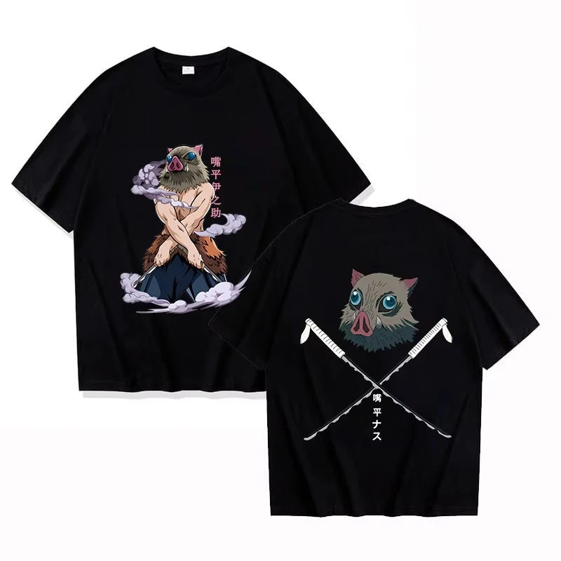 2026 Anime Demon Slayer ‌Hashibira Inosuke‌ T Shirt Summer Cotton Men's Women Streetwear Casual Trendy Short Sleeve Oversize Top