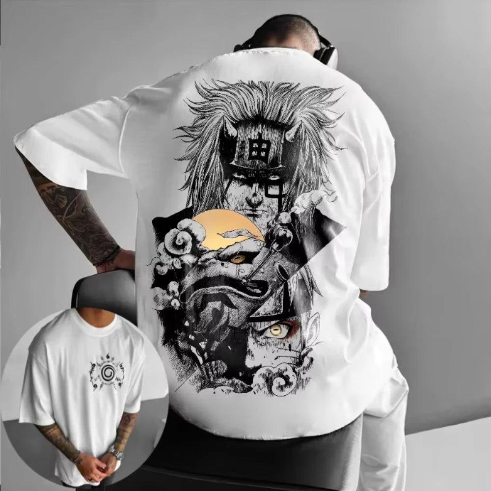 MINISO Men's Women's Printed T-shirt Uzumaki Jiraiya Gamabunta Japanese Anime 2025 Summer New Hot-selling Cotton Casual T-shirt