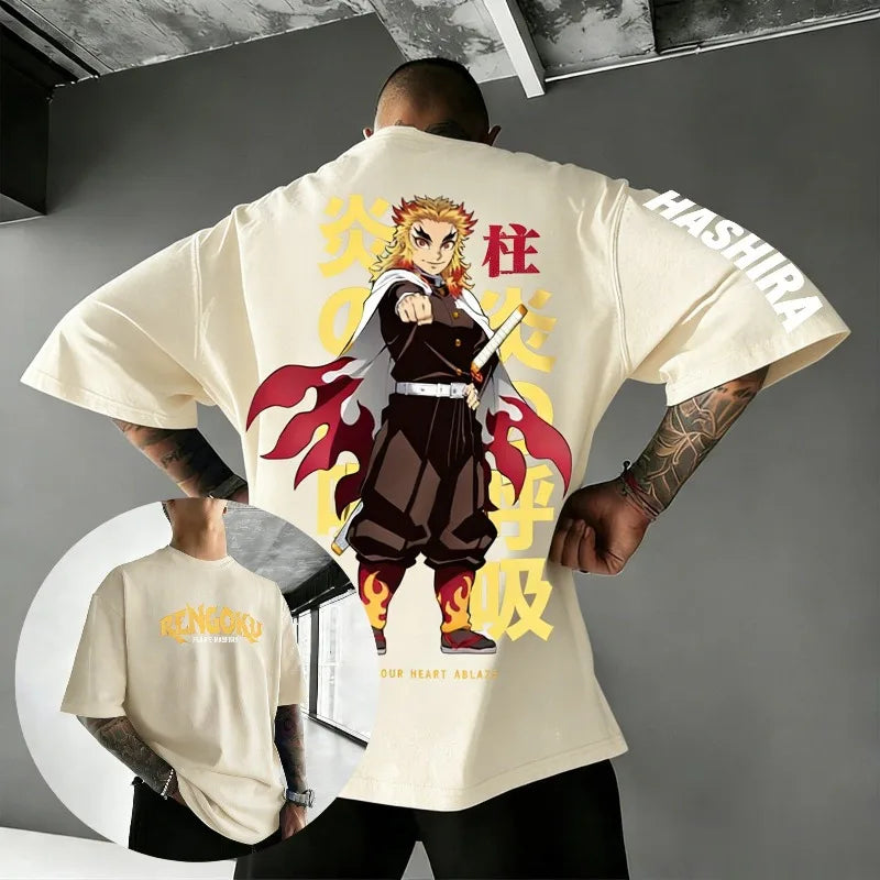 2026 Summer New Demon Slayer Rengoku Anime T Shirt Men Women Cotton Short Sleeve Tee Tops Graphic Print Streetwear Y2k