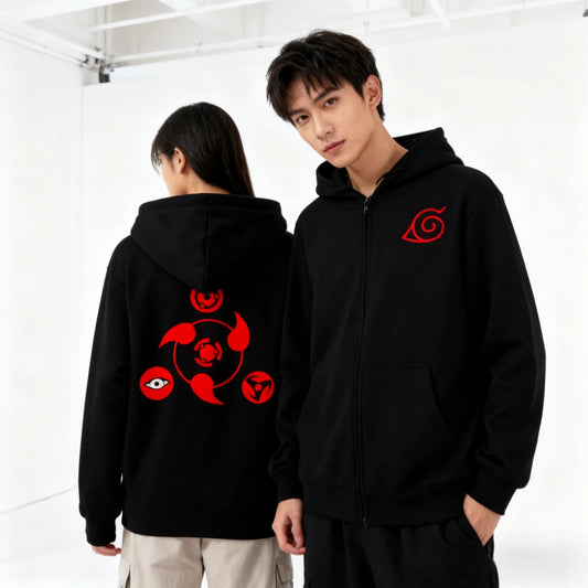 New Naruto Sharingan Printed Zipper Hoodie Men's Casual Sweatshirt Top Open Fleece Jacket Street Wear Comfortable Loose Shirt