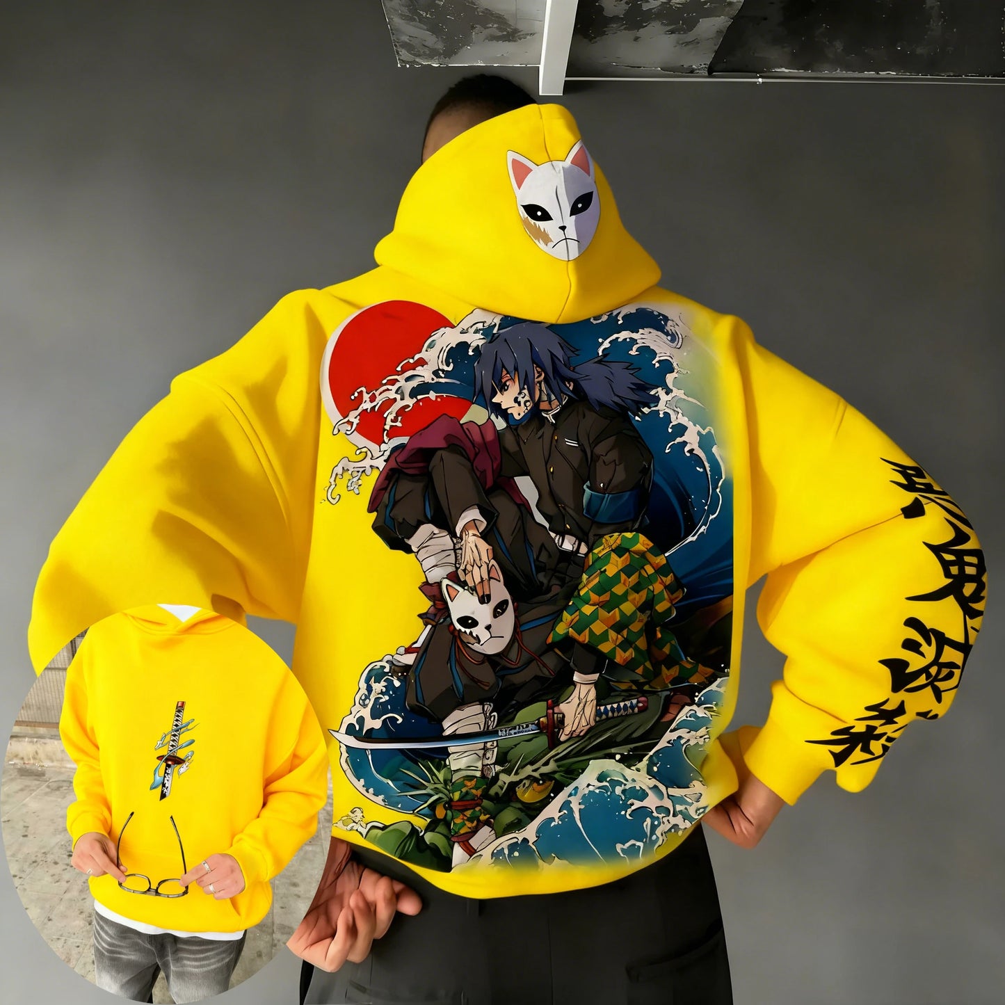 Demon Slayer Spring/Summer Unisex Cotton Hoodie 2026 New Tomioka Giyuu Anime Printed Harajuku Loose Casual Parent-child Top