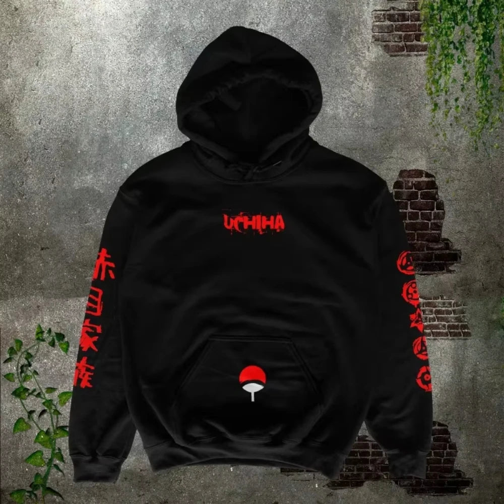 MINISO Oversize Uchiha Sasuke Itachi Obito Anime men's printed Hoodie Men Fashion Autumn Winter Hoodies Women's Sports Sweater