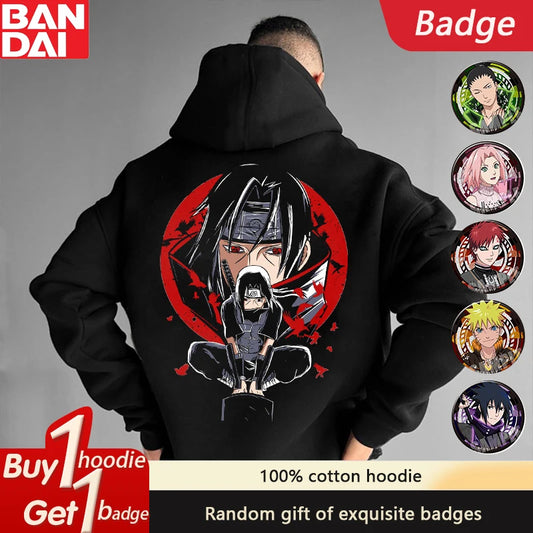 Naruto Sasuke Loose Hoodie Japanese Anime Periphery 2025 Autumn and Winter Men's and Women's Pure Cotton Fashion Sweater Top