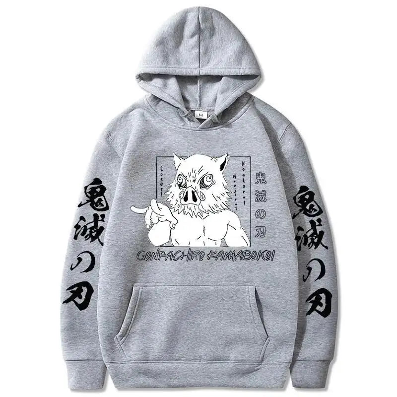 Demon Slayer Inosuke Hashibira Hoodies Anime Kimetsu no Yaiba Hooded Cute Kawaii Oversized Hoody Tops Men Women Sweatshirts