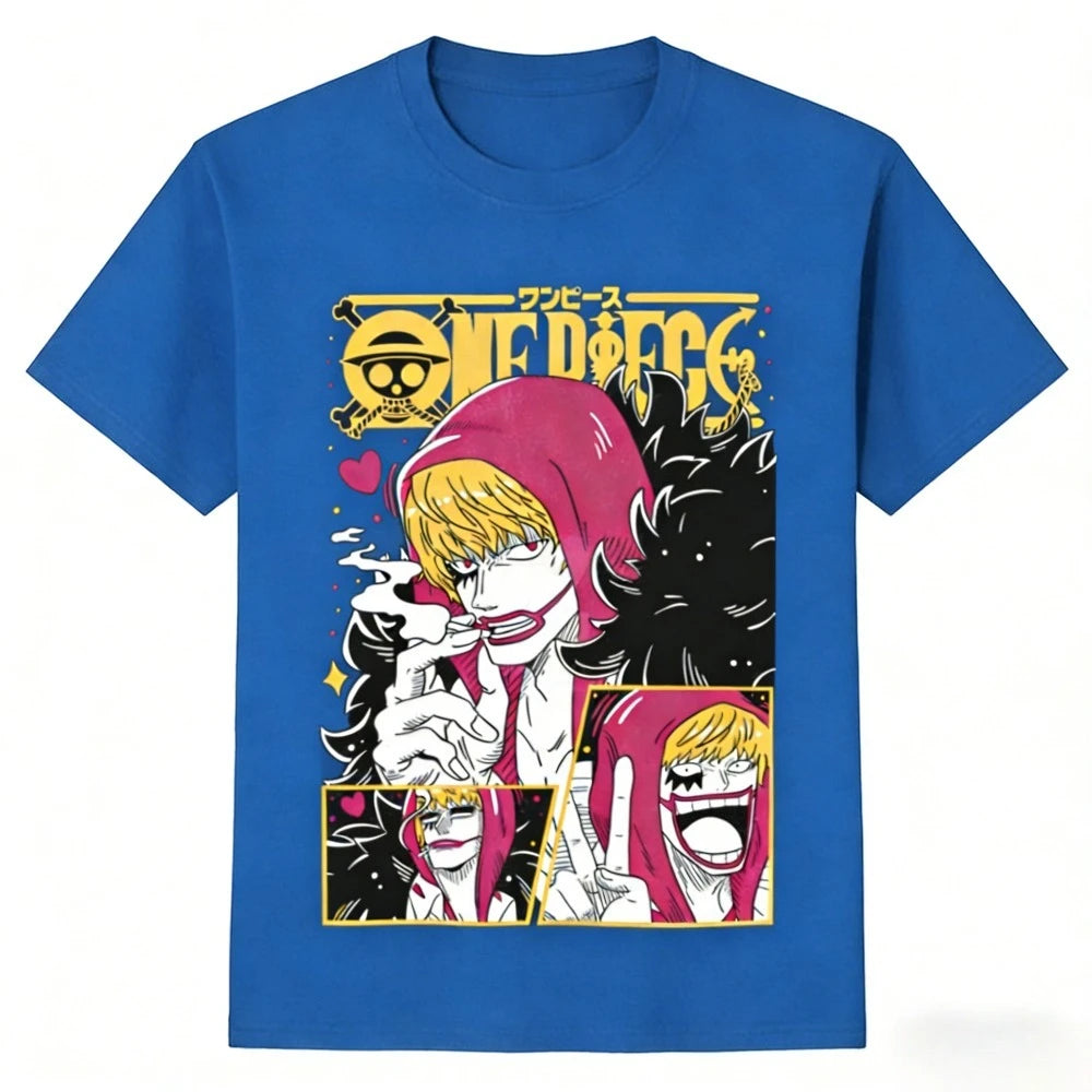 One Piece Donquixote Rosinante Unisex T-shirt 2026 Summer New Popular Anime Printed Casual Parent-child Short Sleeved Top