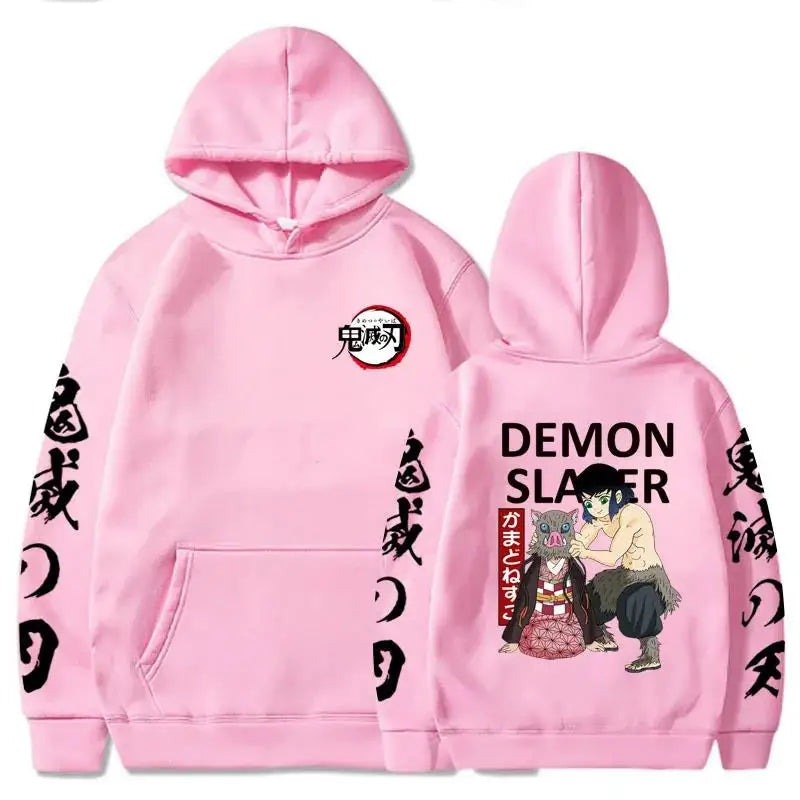 Demon Slayer Inosuke Hashibira Hoodies Anime Kimetsu no Yaiba Hooded Cute Kawaii Oversized Hoody Tops Men Women Sweatshirts