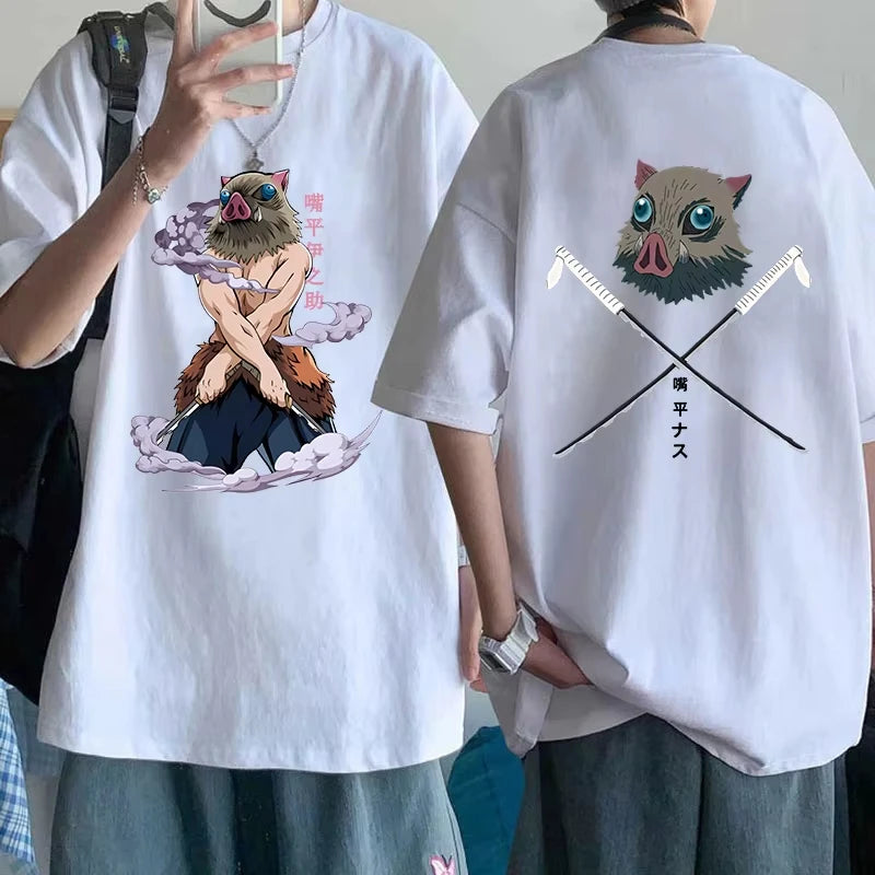 2026 Anime Demon Slayer ‌Hashibira Inosuke‌ T Shirt Summer Cotton Men's Women Streetwear Casual Trendy Short Sleeve Oversize Top