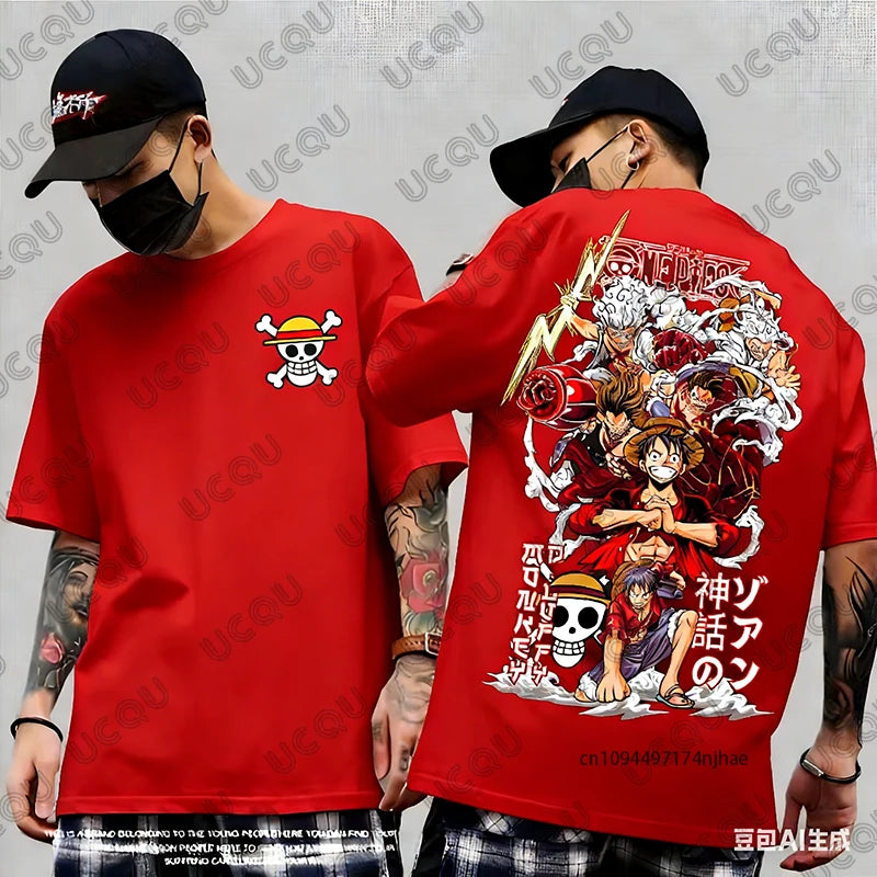 2026 Hot Sale One Piece Anime Luffy Gear 5 Cartoon Graphic Men's Cotton T-shirt Summer Sports Tees Casual Oversized Unisex Tops
