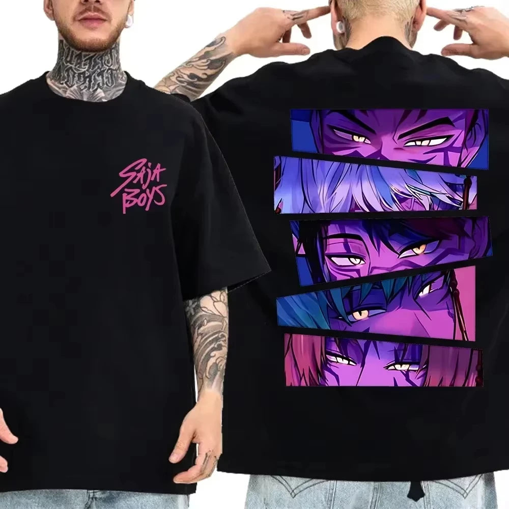2026 Summer Kpop Devil Hunter Saja Boy T-shirt KPop Demon Hunters Casual Anime Cotton T-shirt Top Suitable Men Women Streettwear