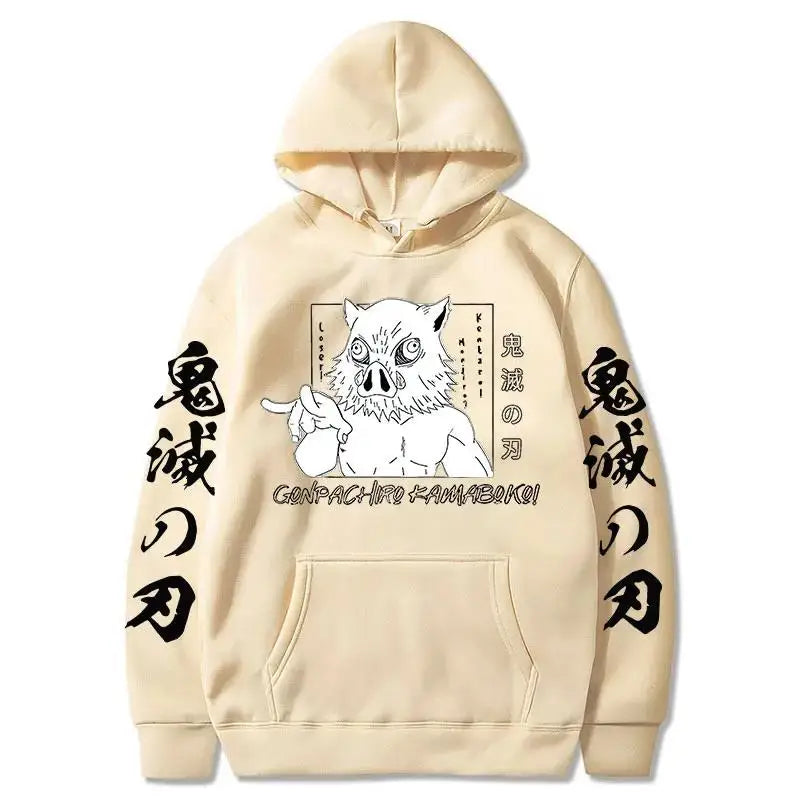 Demon Slayer Inosuke Hashibira Hoodies Anime Kimetsu no Yaiba Hooded Cute Kawaii Oversized Hoody Tops Men Women Sweatshirts
