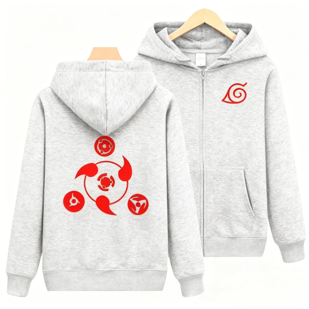 New Naruto Sharingan Printed Zipper Hoodie Men's Casual Sweatshirt Top Open Fleece Jacket Street Wear Comfortable Loose Shirt