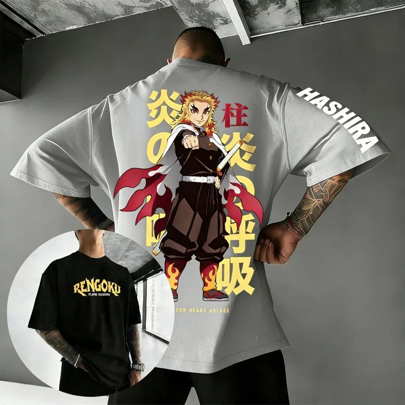 2026 Summer New Demon Slayer Rengoku Anime T Shirt Men Women Cotton Short Sleeve Tee Tops Graphic Print Streetwear Y2k