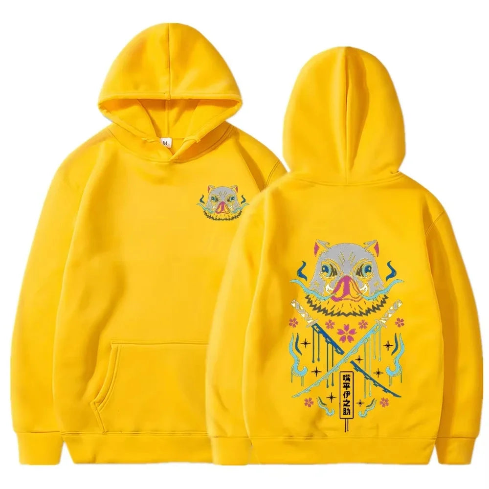 Inosuke Anime Hoodies Men Women Kimetsu no Yaiba Kawaii Manga Sweatshirts Gothic Harajuku Hooded Pullover Casual Streetwear