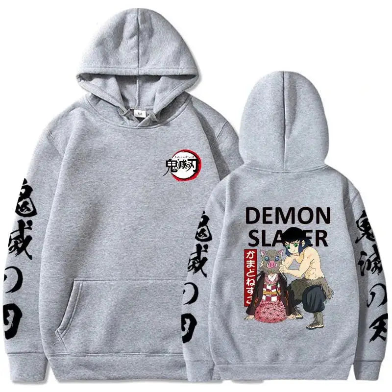 Demon Slayer Inosuke Hashibira Hoodies Anime Kimetsu no Yaiba Hooded Cute Kawaii Oversized Hoody Tops Men Women Sweatshirts