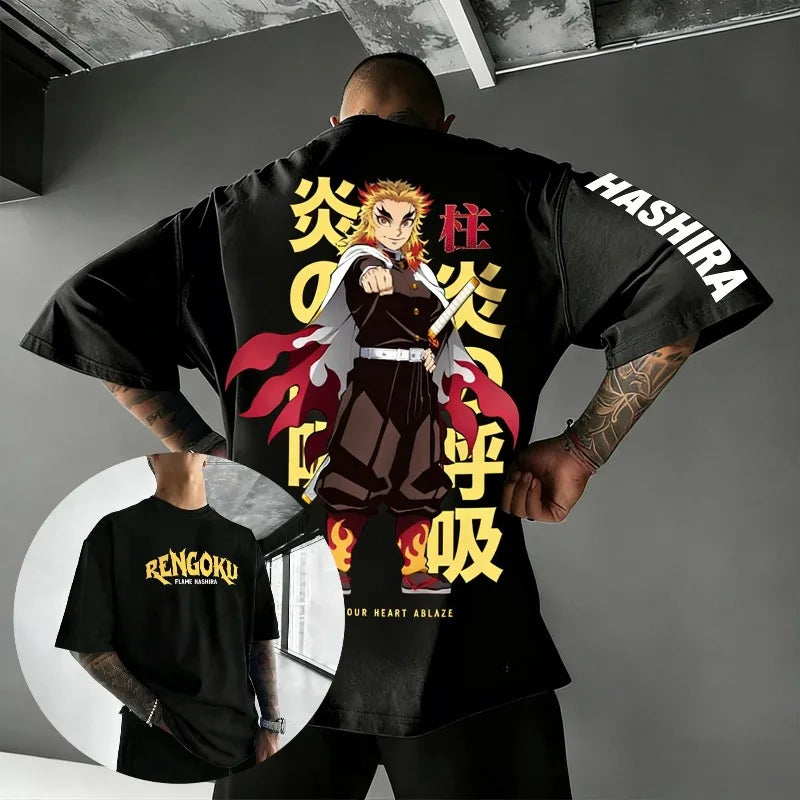 2026 Summer New Demon Slayer Rengoku Anime T Shirt Men Women Cotton Short Sleeve Tee Tops Graphic Print Streetwear Y2k