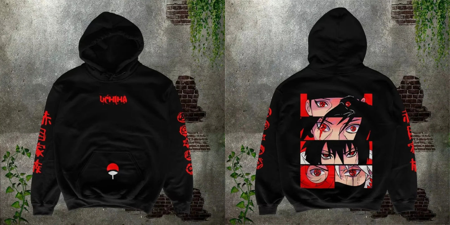 MINISO Oversize Uchiha Sasuke Itachi Obito Anime men's printed Hoodie Men Fashion Autumn Winter Hoodies Women's Sports Sweater