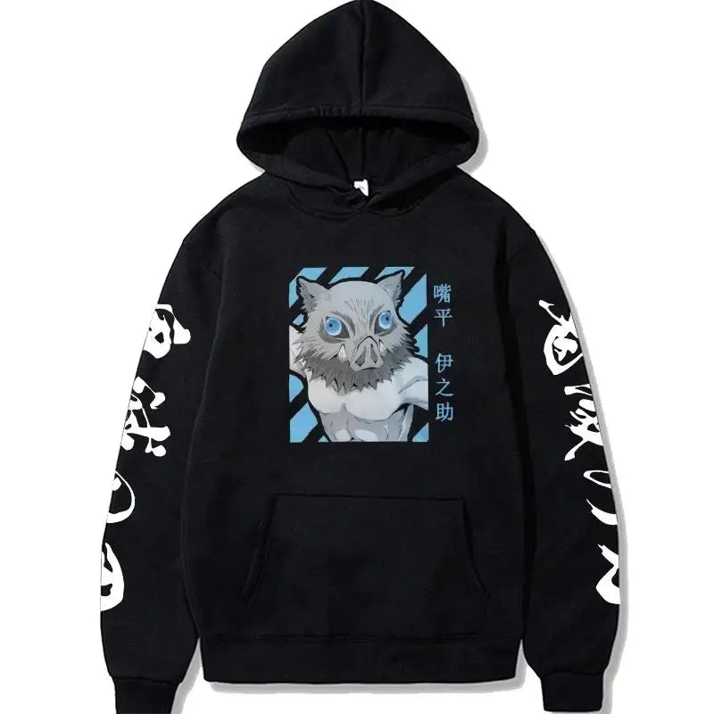 Demon Slayer Inosuke Hashibira Hoodies Anime Kimetsu no Yaiba Hooded Cute Kawaii Oversized Hoody Tops Men Women Sweatshirts