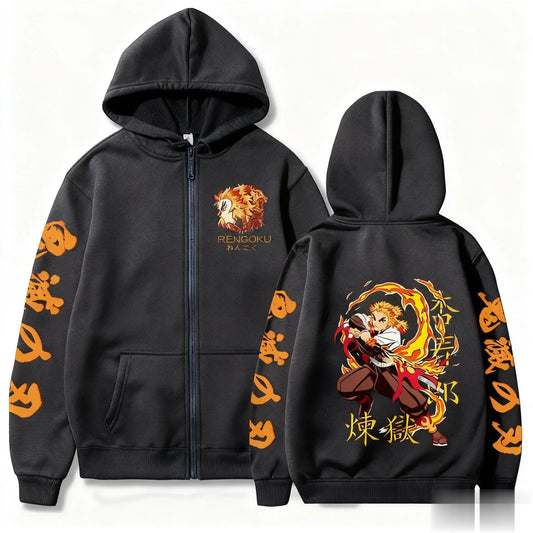 Anime Zipper Hoodie Jacket Demon Slayer Men Women Oversized Casual Streetwear Sweatshirt Graphic Print Y2k Clothes Autumn Winter
