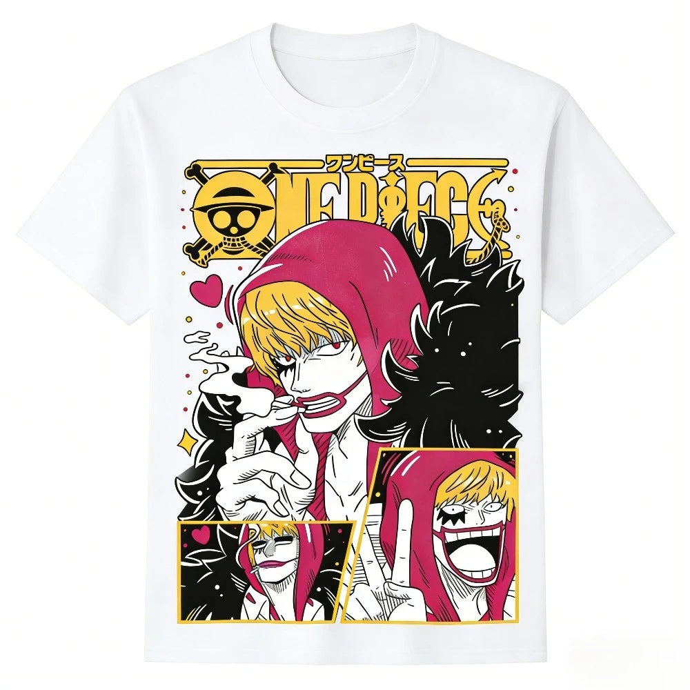 One Piece Donquixote Rosinante Unisex T-shirt 2026 Summer New Popular Anime Printed Casual Parent-child Short Sleeved Top