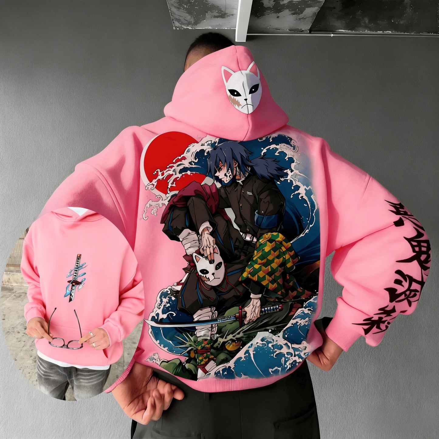 Demon Slayer Spring/Summer Unisex Cotton Hoodie 2026 New Tomioka Giyuu Anime Printed Harajuku Loose Casual Parent-child Top