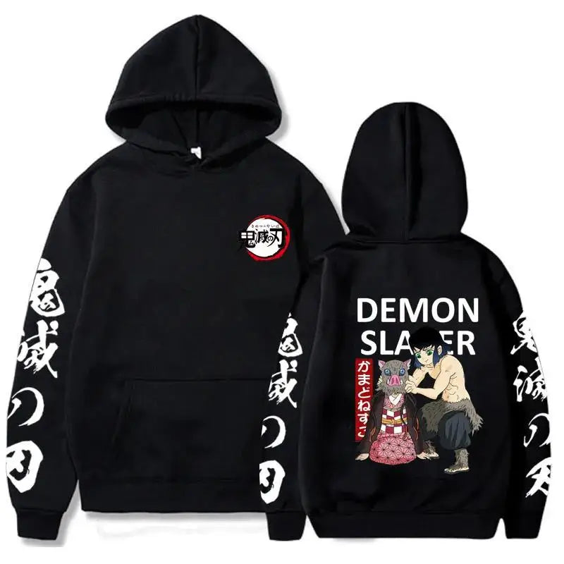 Demon Slayer Inosuke Hashibira Hoodies Anime Kimetsu no Yaiba Hooded Cute Kawaii Oversized Hoody Tops Men Women Sweatshirts