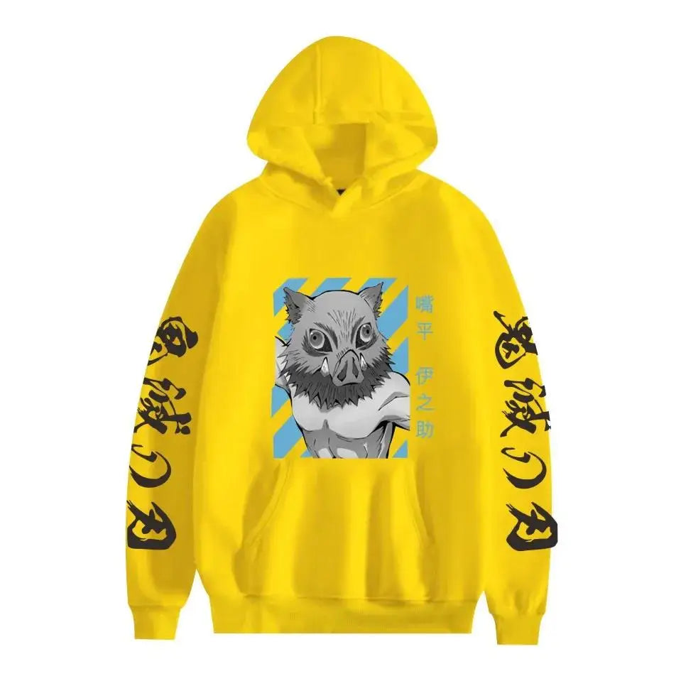 Demon Slayer Inosuke Hashibira Hoodies Anime Kimetsu no Yaiba Hooded Cute Kawaii Oversized Hoody Tops Men Women Sweatshirts