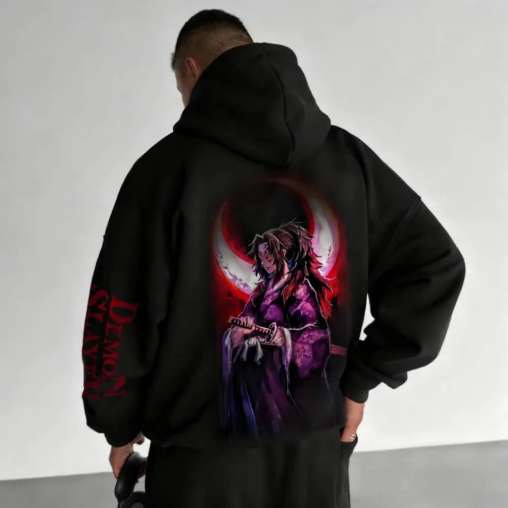Men's New Demon Slayer Anime Co Branded Zipper Hoodie Men's and Women's Autumn/Winter New Kokushibo Printed Loose Sports Sweater
