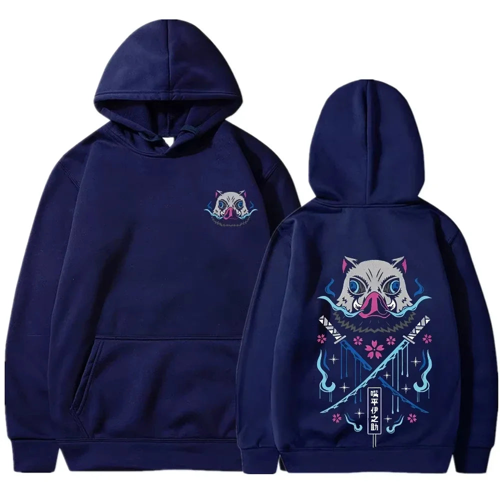 Inosuke Anime Hoodies Men Women Kimetsu no Yaiba Kawaii Manga Sweatshirts Gothic Harajuku Hooded Pullover Casual Streetwear