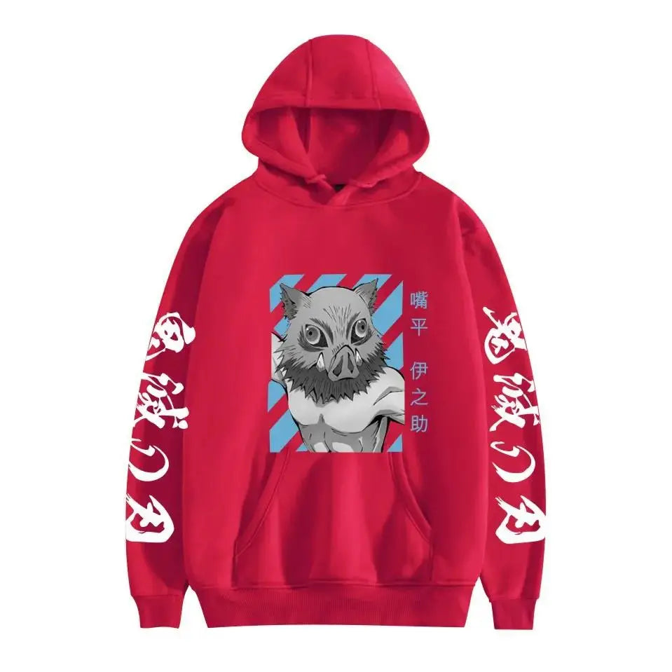Demon Slayer Inosuke Hashibira Hoodies Anime Kimetsu no Yaiba Hooded Cute Kawaii Oversized Hoody Tops Men Women Sweatshirts