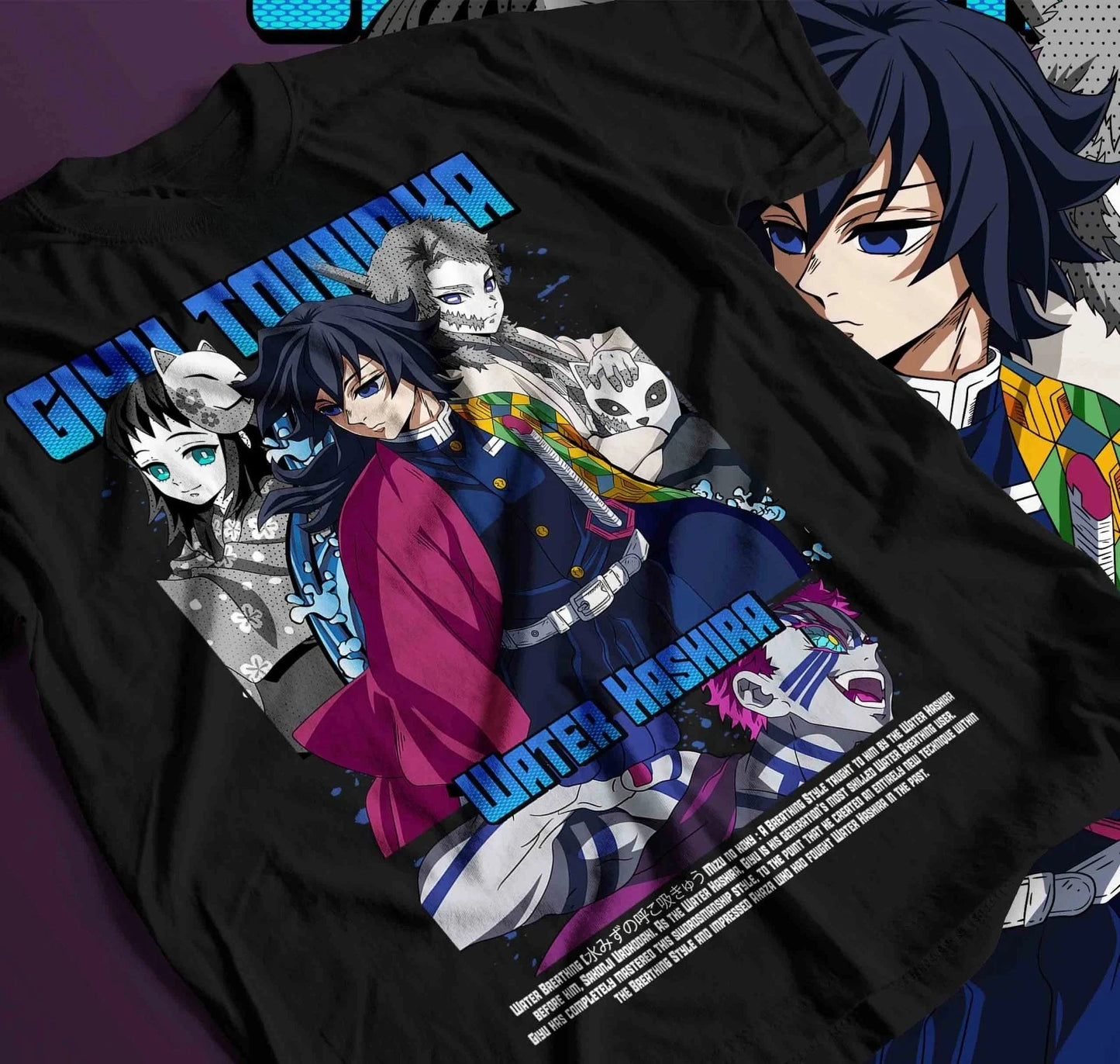 Giyu Tomioka T-Shirt Demon Slayer Kimetsu No Yaiba Anime Shirt Summer Men's and Women's Breathable T-shirt Top