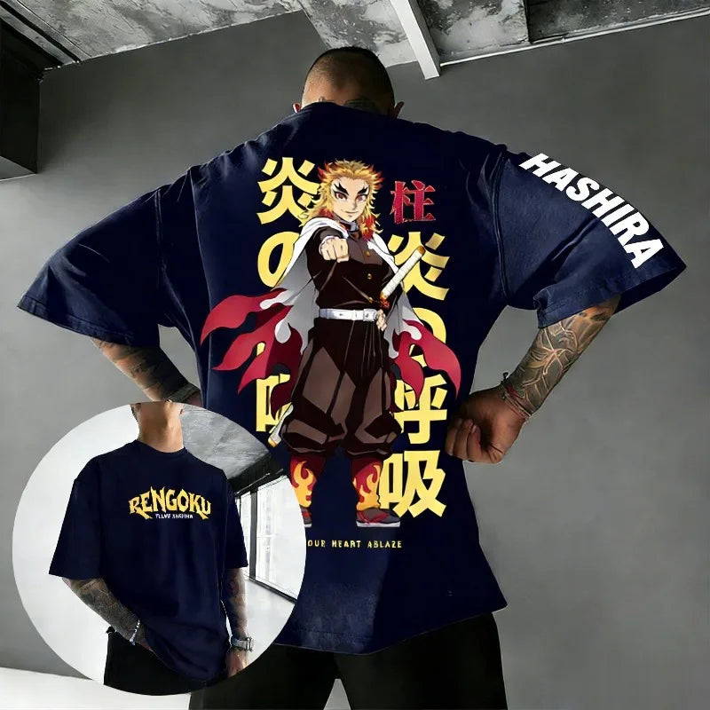 2026 Summer New Demon Slayer Rengoku Anime T Shirt Men Women Cotton Short Sleeve Tee Tops Graphic Print Streetwear Y2k
