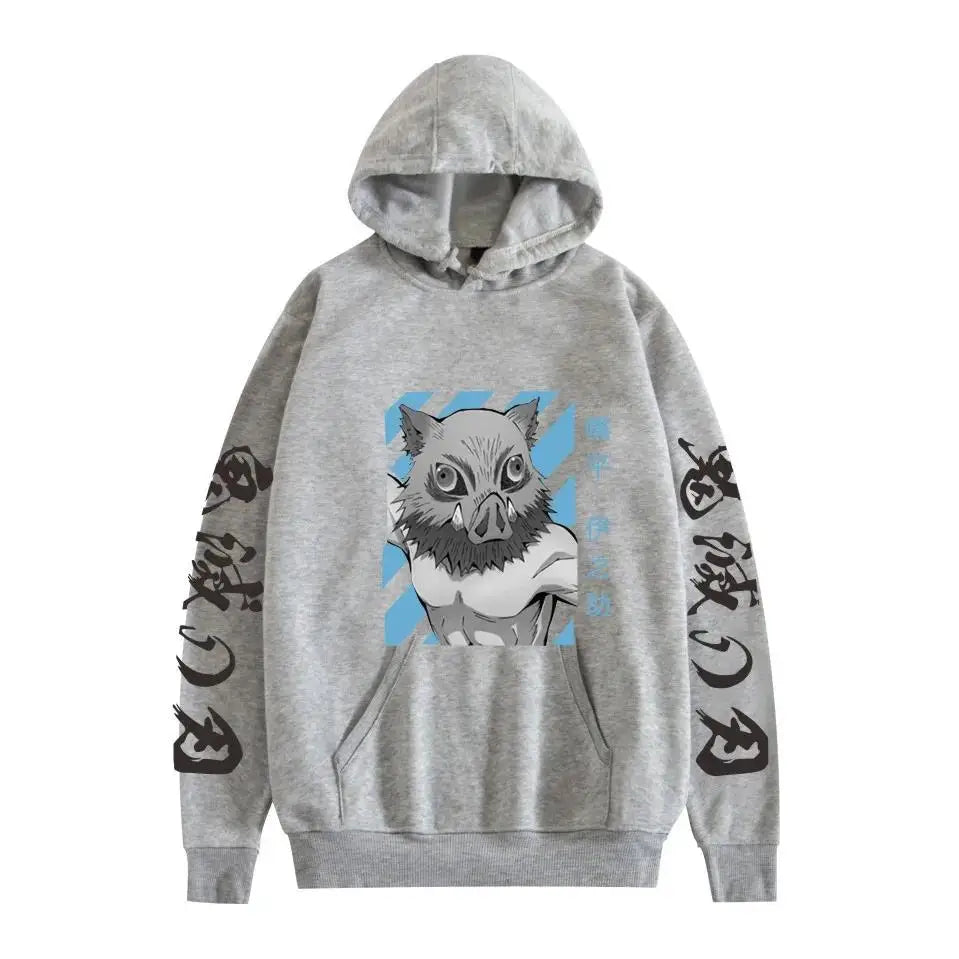 Demon Slayer Inosuke Hashibira Hoodies Anime Kimetsu no Yaiba Hooded Cute Kawaii Oversized Hoody Tops Men Women Sweatshirts