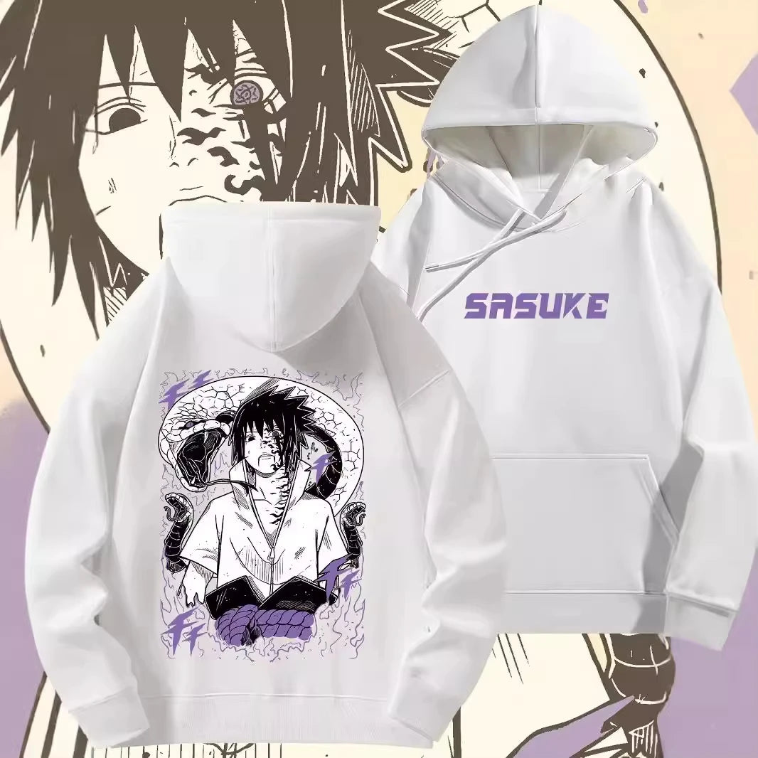 Naruto Long Sleeved Hoodie Unisex Harajuku Pullover Casual Top Uchiha Sasuke Curse Print Street Wear Spring and Autumn Top 2025